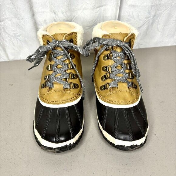 JBU Waterproof Duck Boots Womens Size 7 M Tan Black Lace Up Winter Ankle - Picture 2 of 10